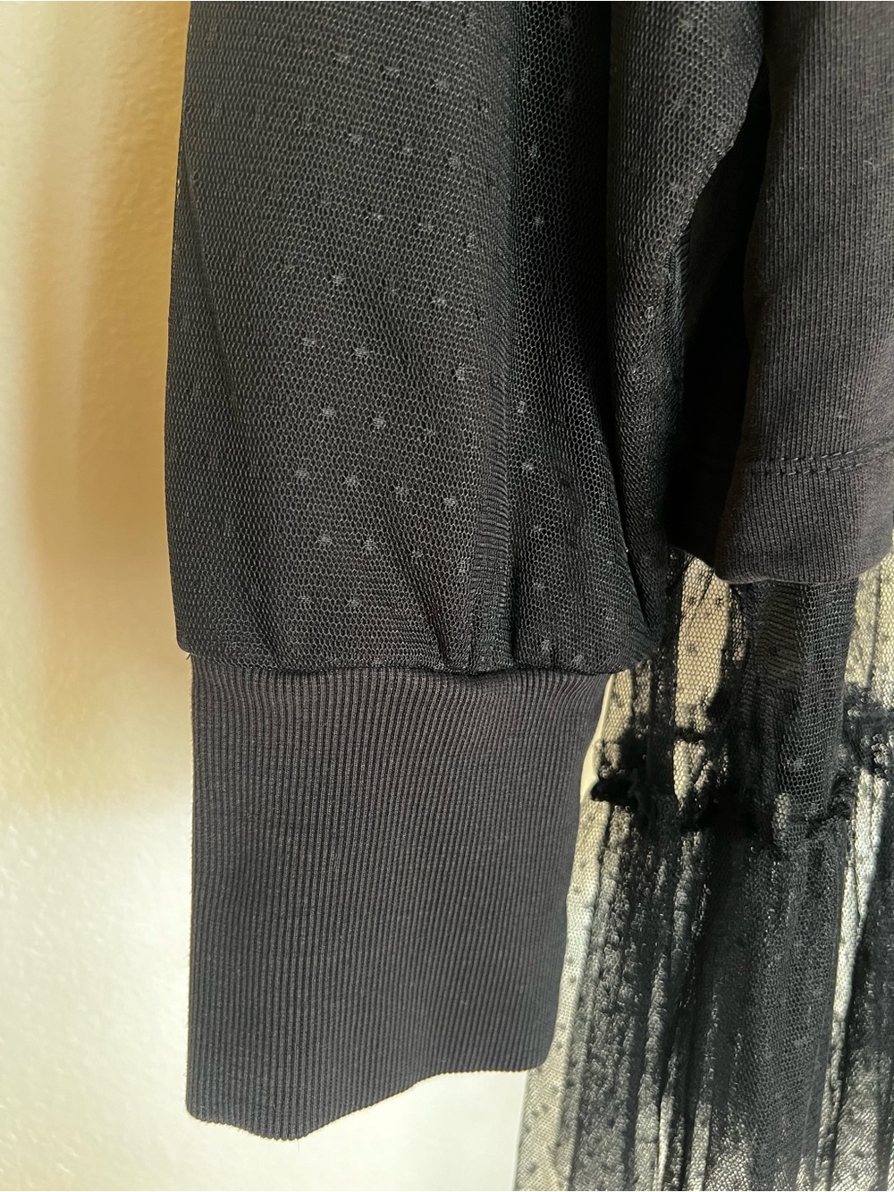 Anthropologie Black Pullover Sweatshirt with Dotted Tulle Hem - Picture 5 of 10